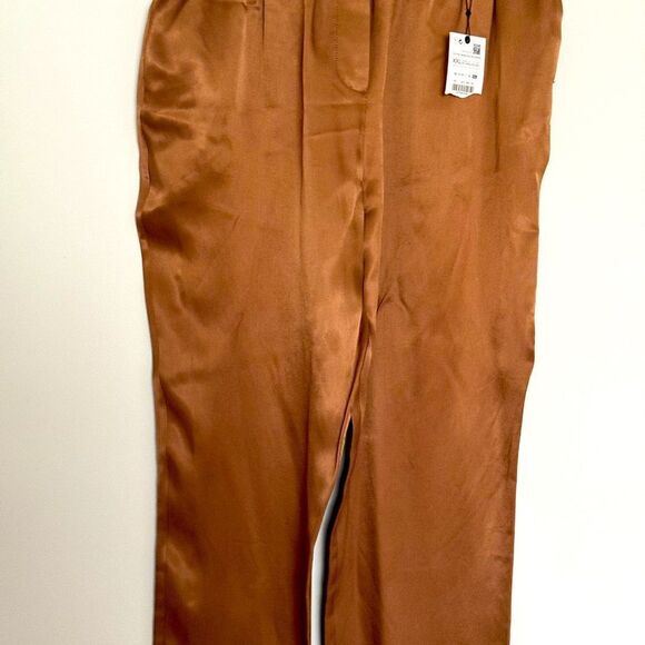 NEW Zara Wide Leg Trousers Brown Color xxl Size - Picture 1 of 2